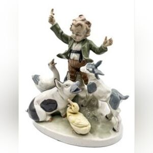 Charming Child and Animal Porcelain Figurine